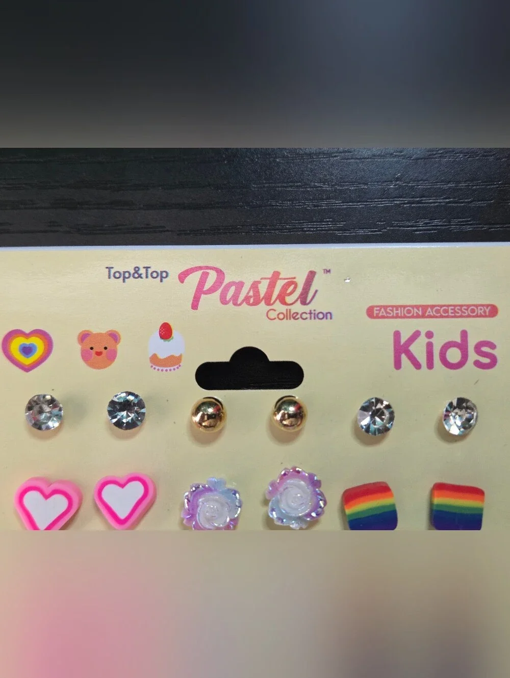 Pastel Kids Earrings Set - Rainbow, Pink & Pearl Studs-Yellow Pig & Pink Bear